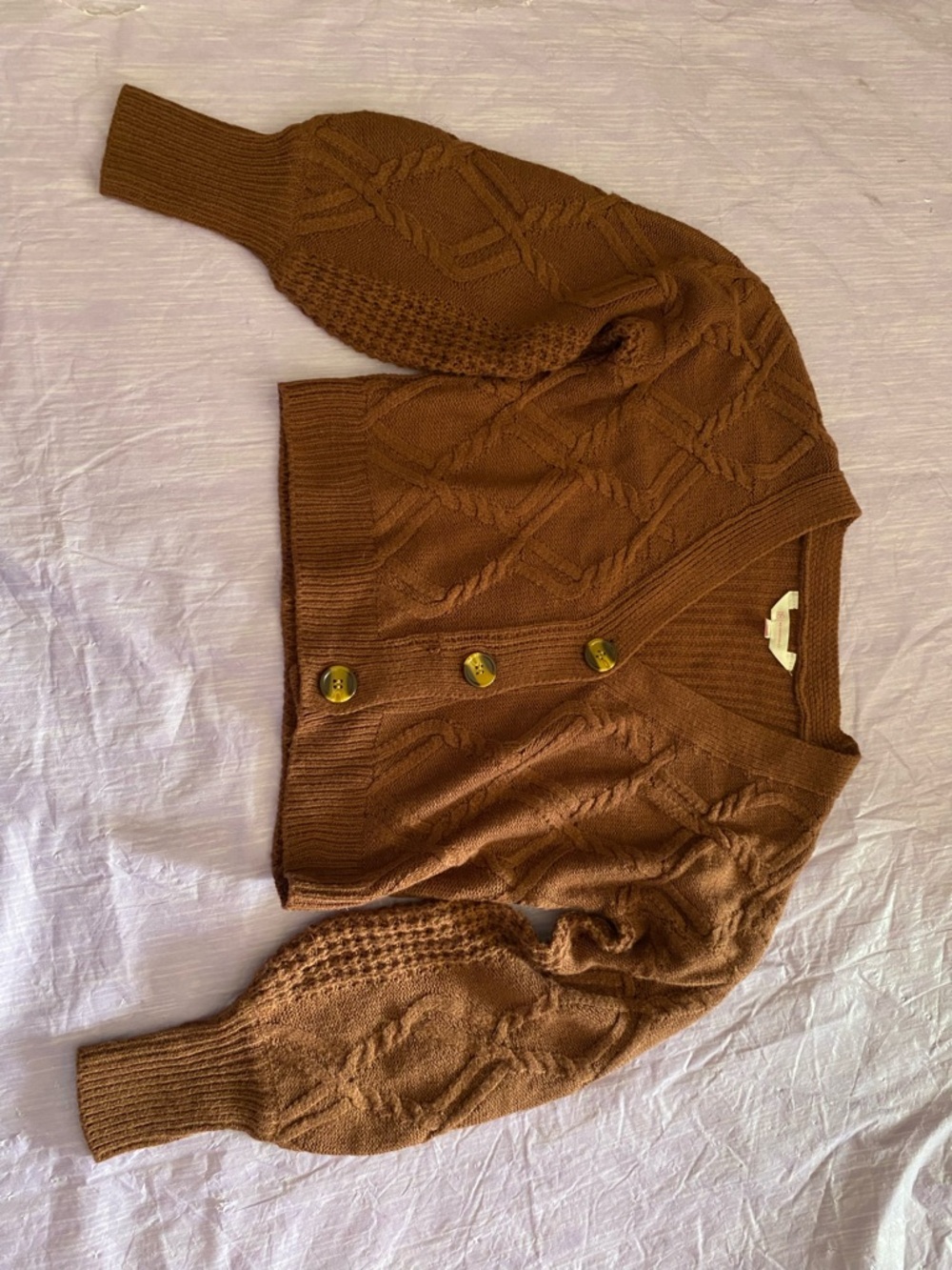 Cable Knit Button Cardigan - Brown
